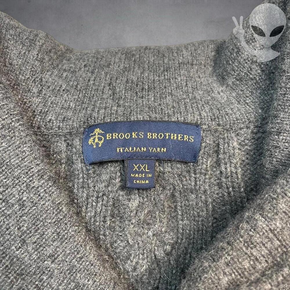 Brooks Brothers XXL Gray Merino Wool Cable Knit Shawl Neck Sweater Vintage 90s - Picture 3 of 6